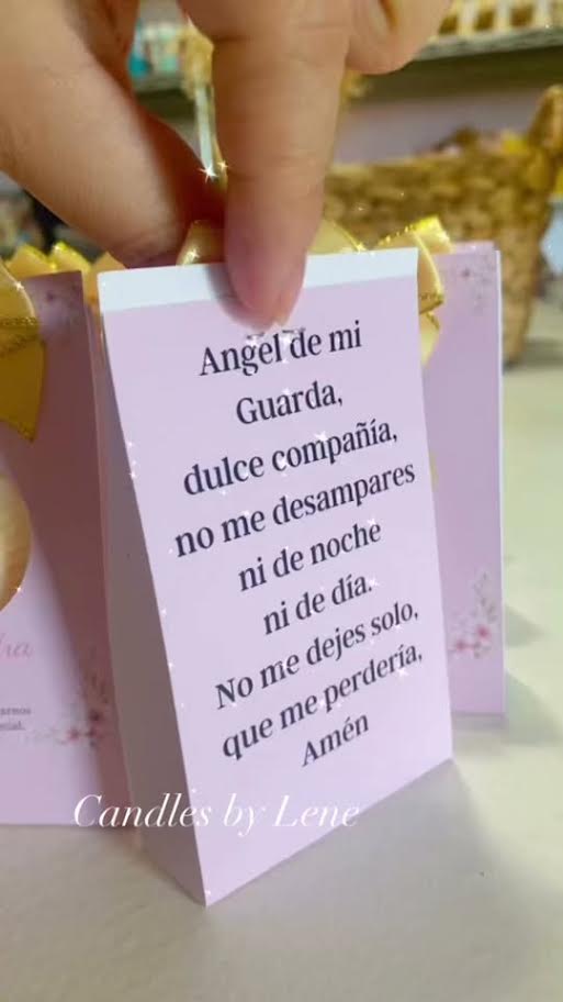 Mini Virgin of Guadalupe candle favors in cream wax with personalized tags