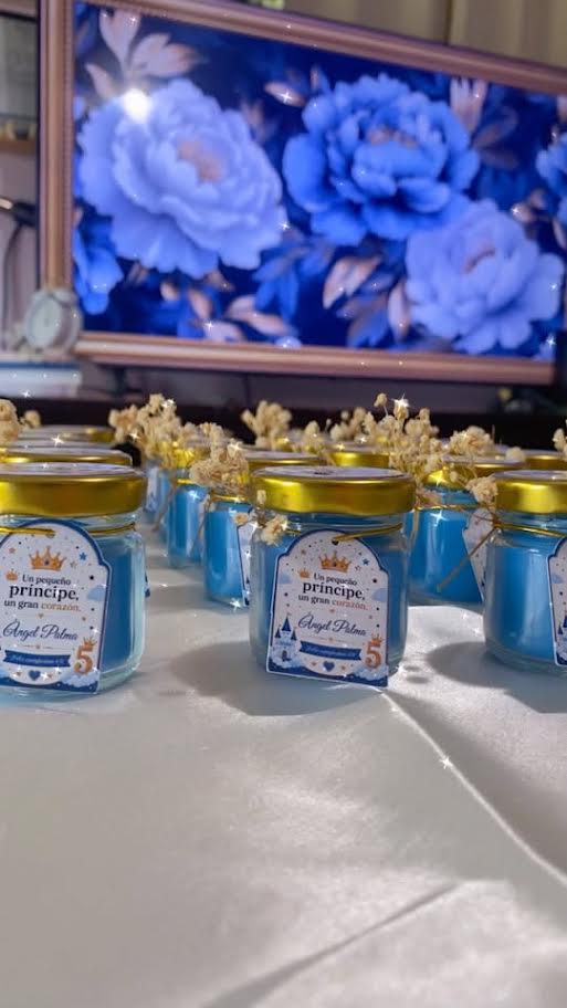 Mini 1.5 oz jar candles with personalized round labels